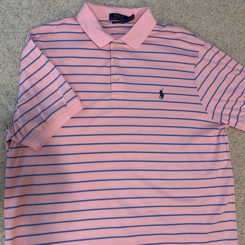 Pink Polo Ralph Lauren XL Striped Polo Custom Slim Fit Cotton Soft Touch